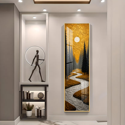 Golden Winding River Forest Premium Acrylic Vertical Wall Art