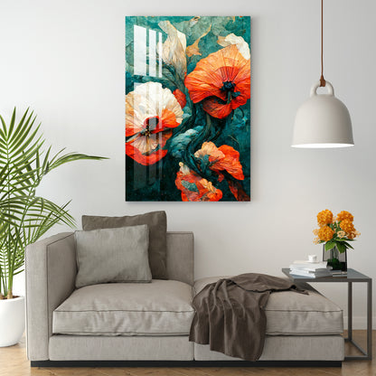 Orange Poppy Flowers Acrylic Wall Art