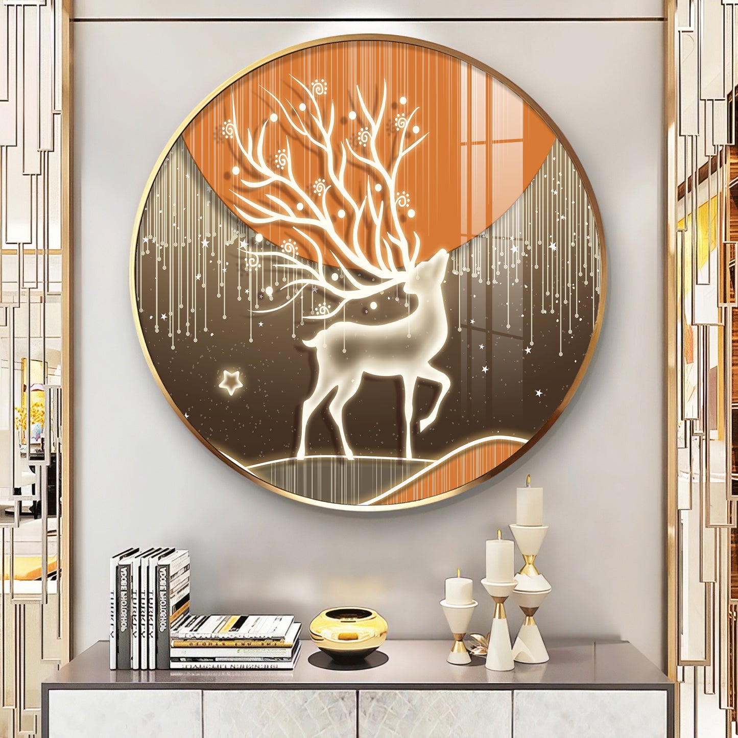 Luminious Deer Premium Acrylic Round Wall Art