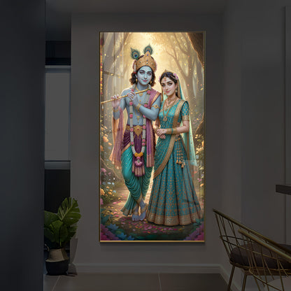 Radhe Krishna Ji Modern Luxury Backlight Vertical Wall Art