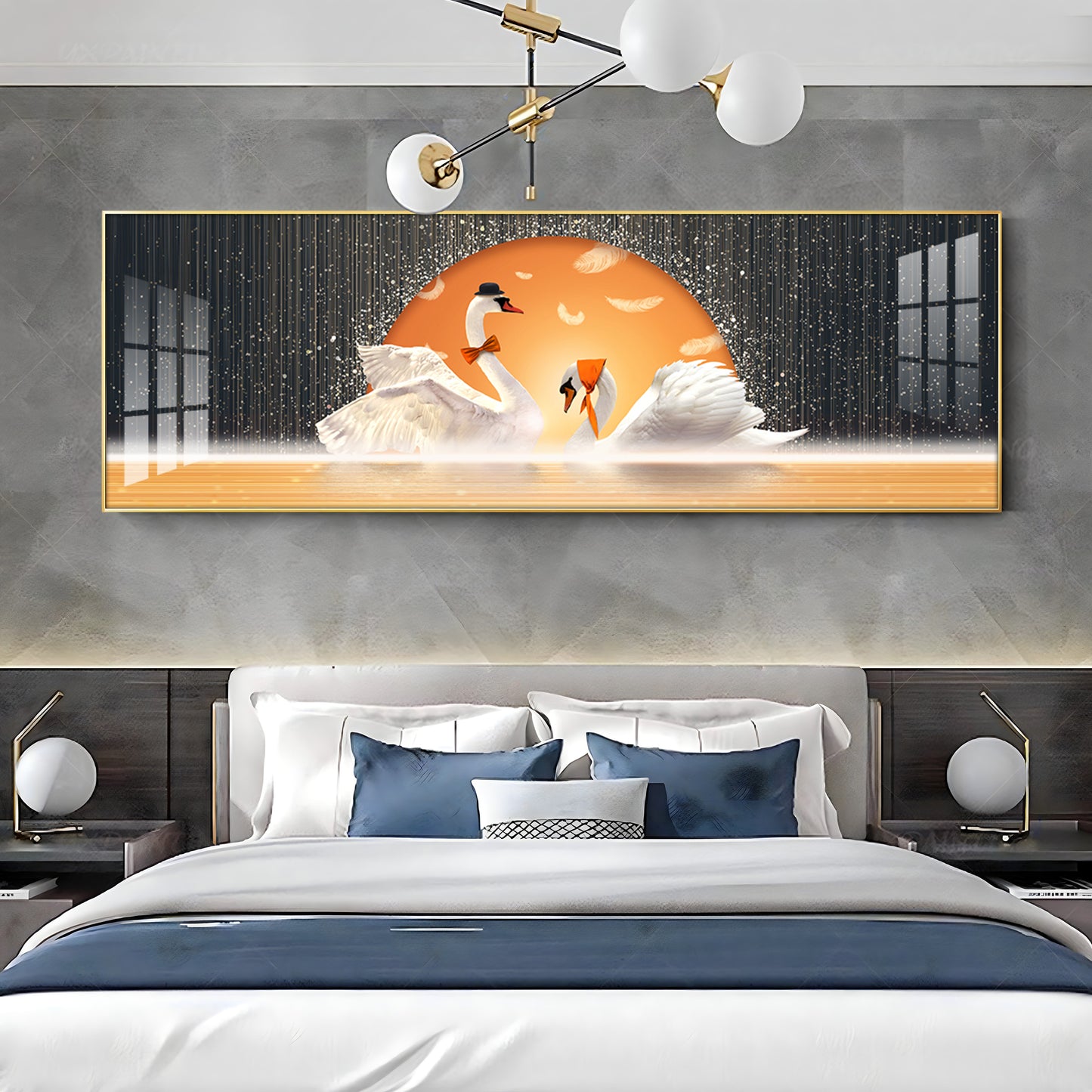 Sun Kissed Swans Premium Acrylic Horizontal Wall Art