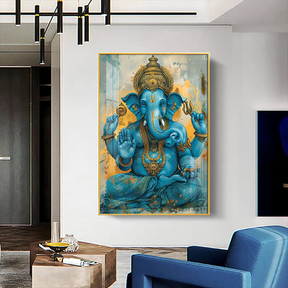 Majestic Blue Ganesha Premium Vertical Acrylic Wall Art