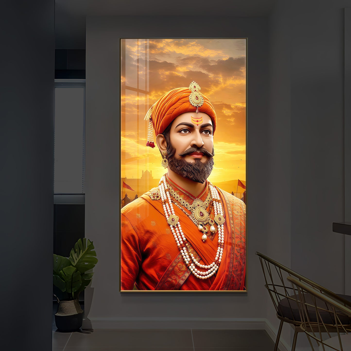 Chhatrapati Shivaji Maharaj Modern Luxury Backlight Vertical Wall Art