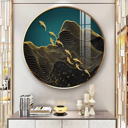 Black Wave Majesty Premium Acrylic Round Wall Art