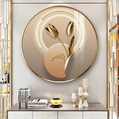 Golden Petal Premium Acrylic Round Wall Art