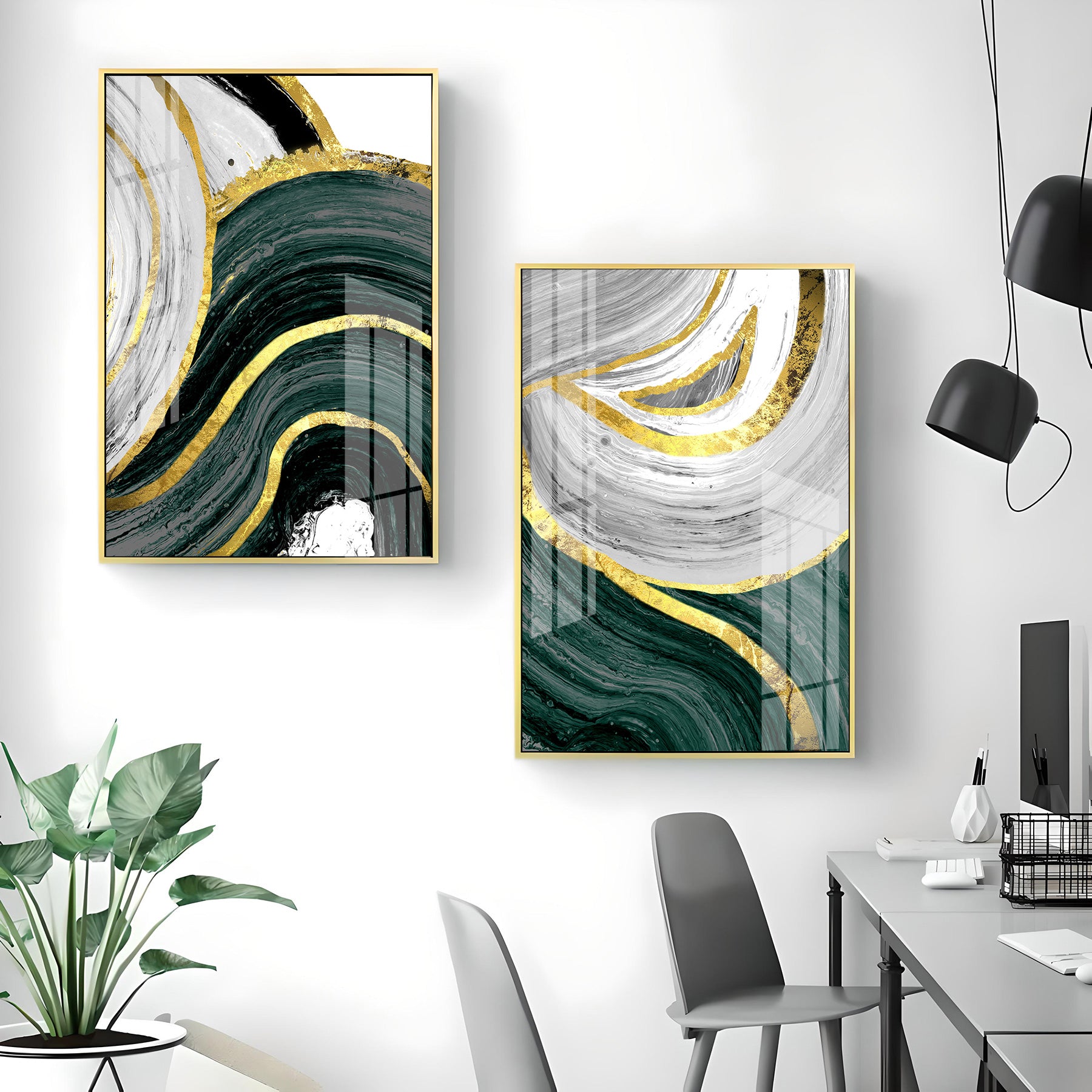 Opulent Wave Premium Acrylic Vertical Wall Art (Set Of 2)