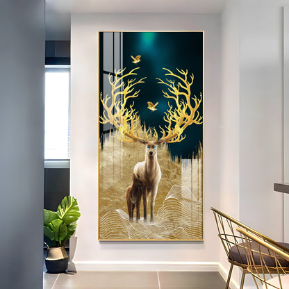 Deer With Golden Antlers Premium Acrylic Vertical Wall Art