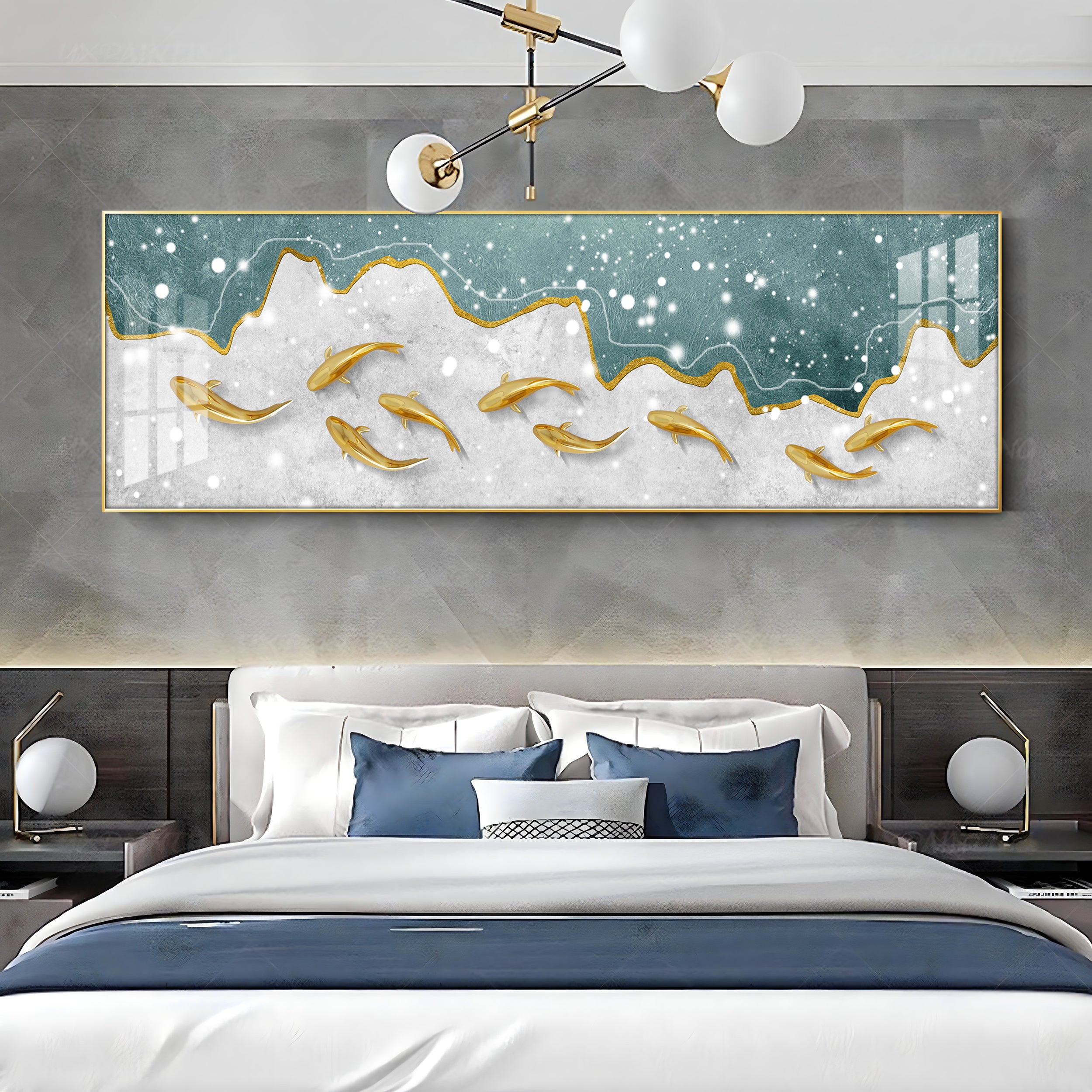 Fortune Fishes Luxury Crystal Horizontal Wall Art