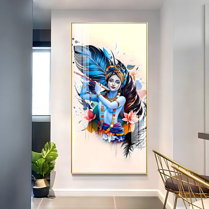 Colorful Krishna Premium Acrylic Vertical Wall Art