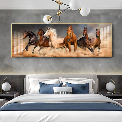 Brown Lucky Horses In Desert Premium Acrylic Horizontal Wall Art