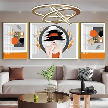 Girl With Hat Premium Acrylic Wall Art (Set of 3)