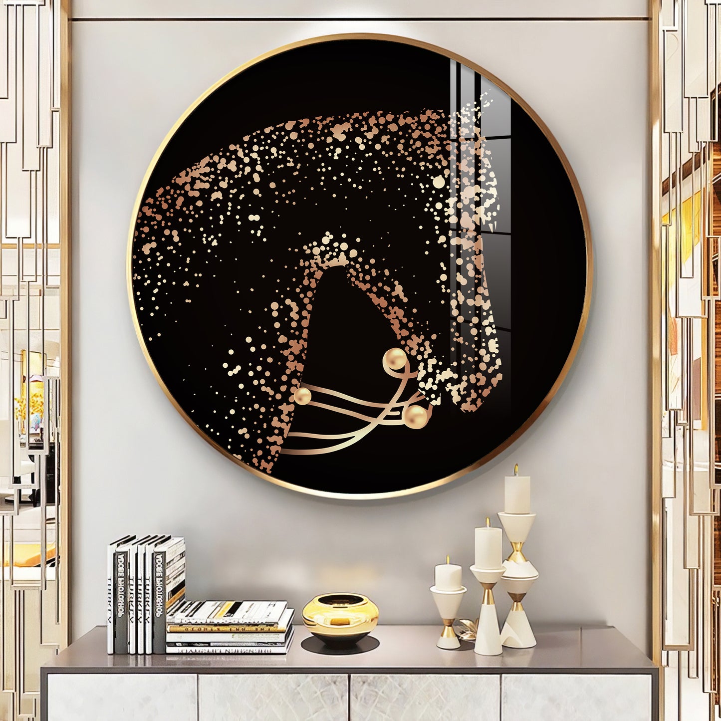 Golden Gallop Premium Acrylic Round Wall Art