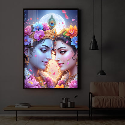 Loving Shri Radha Krishna Modern Luxury Backlight Vertical Wall Art