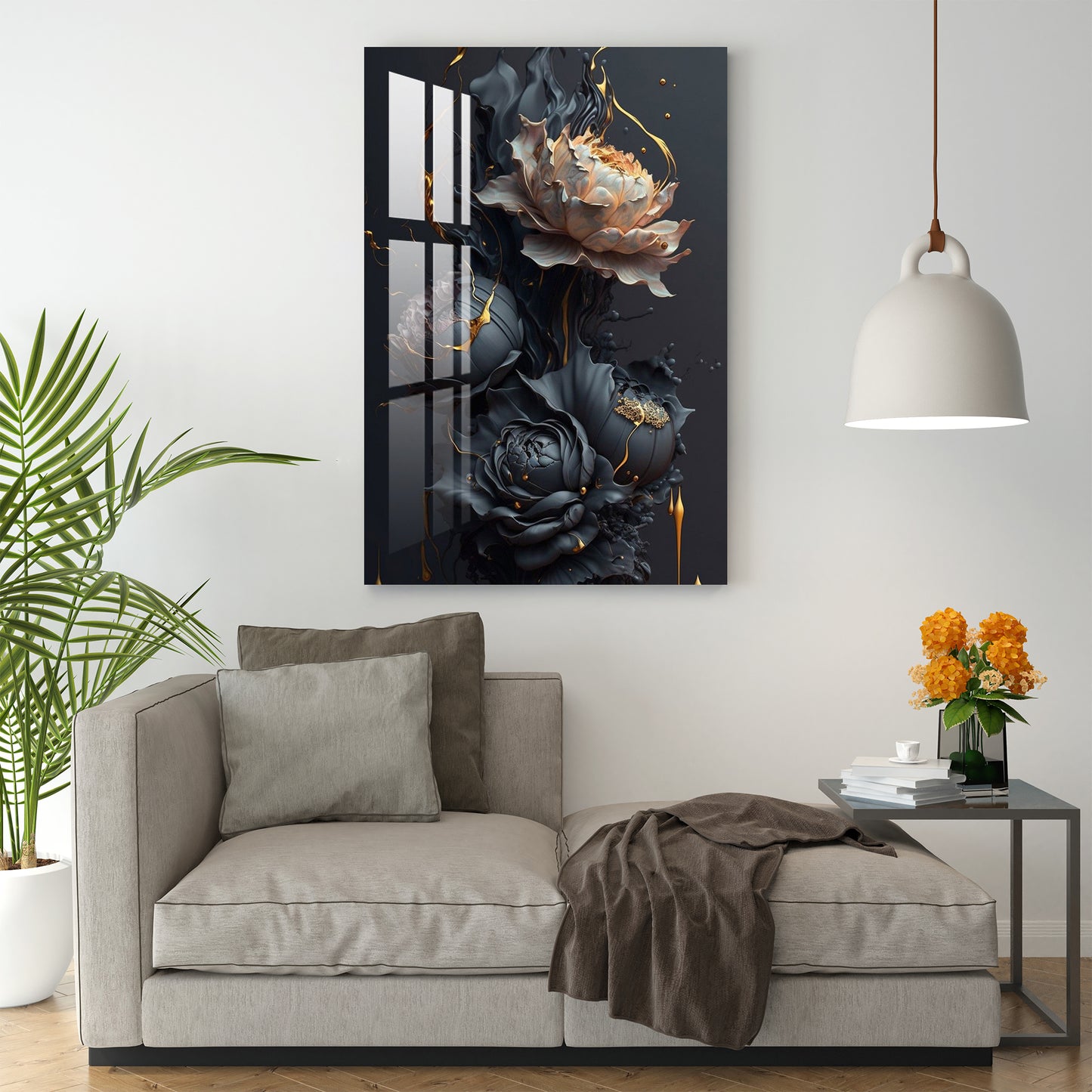 Glittering Black Roses Acrylic Wall Art