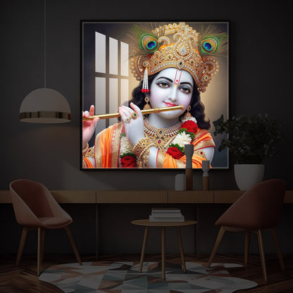 Divine Shree Krishna Modern Luxury Backlight Square Wall Art