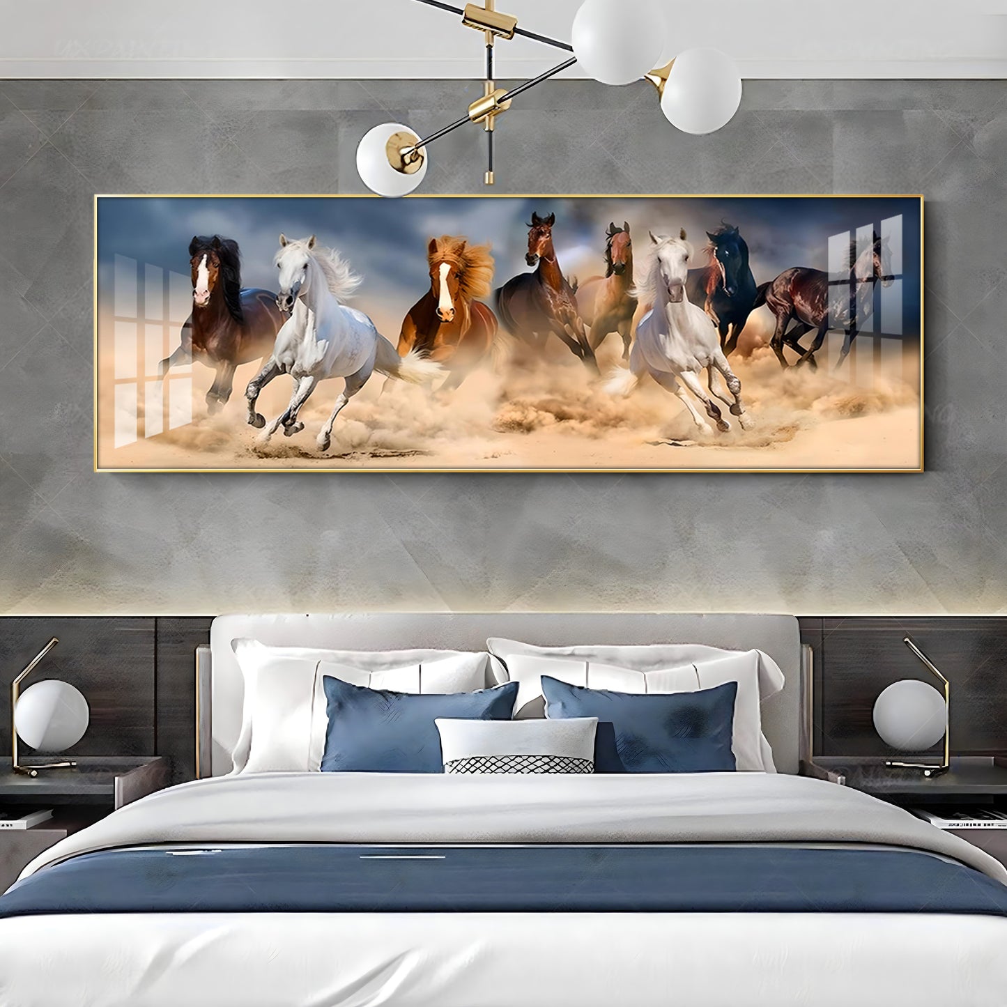 Lucky Running Horses In Desert Premium Acrylic Horizontal Wall Art