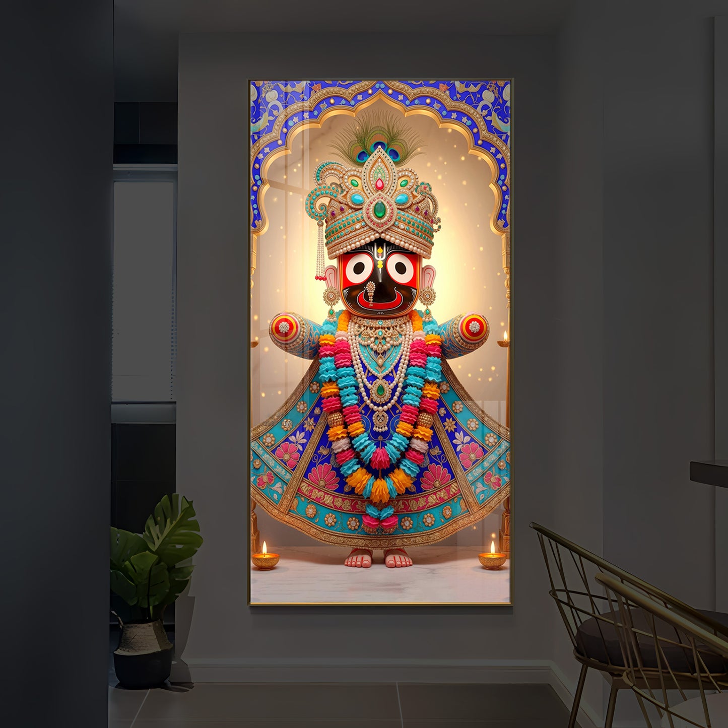 Jai Shri Jagannath Ji Modern Luxury Backlight Vertical Wall Art