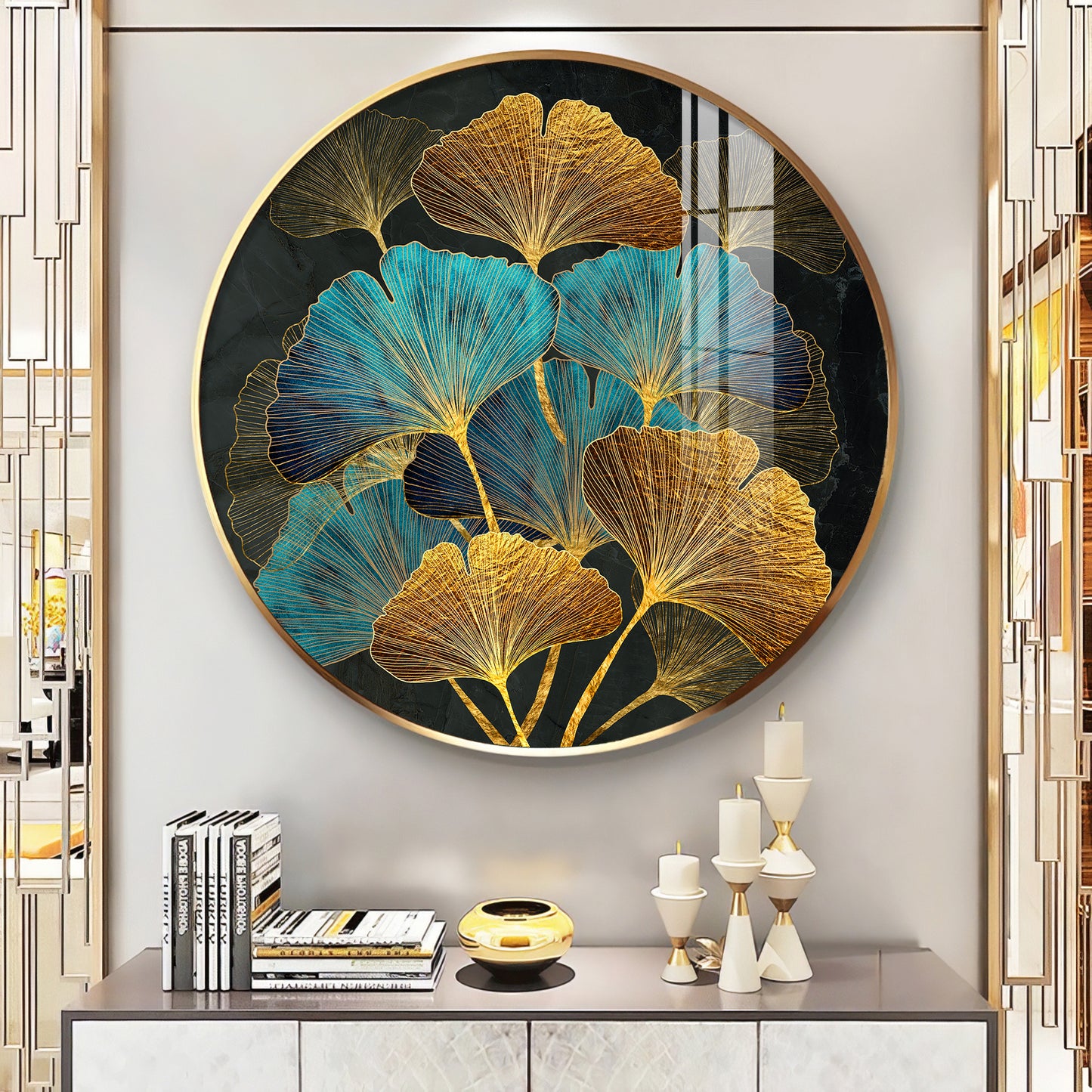 Azure Leaf Premium Acrylic Round Wall Art