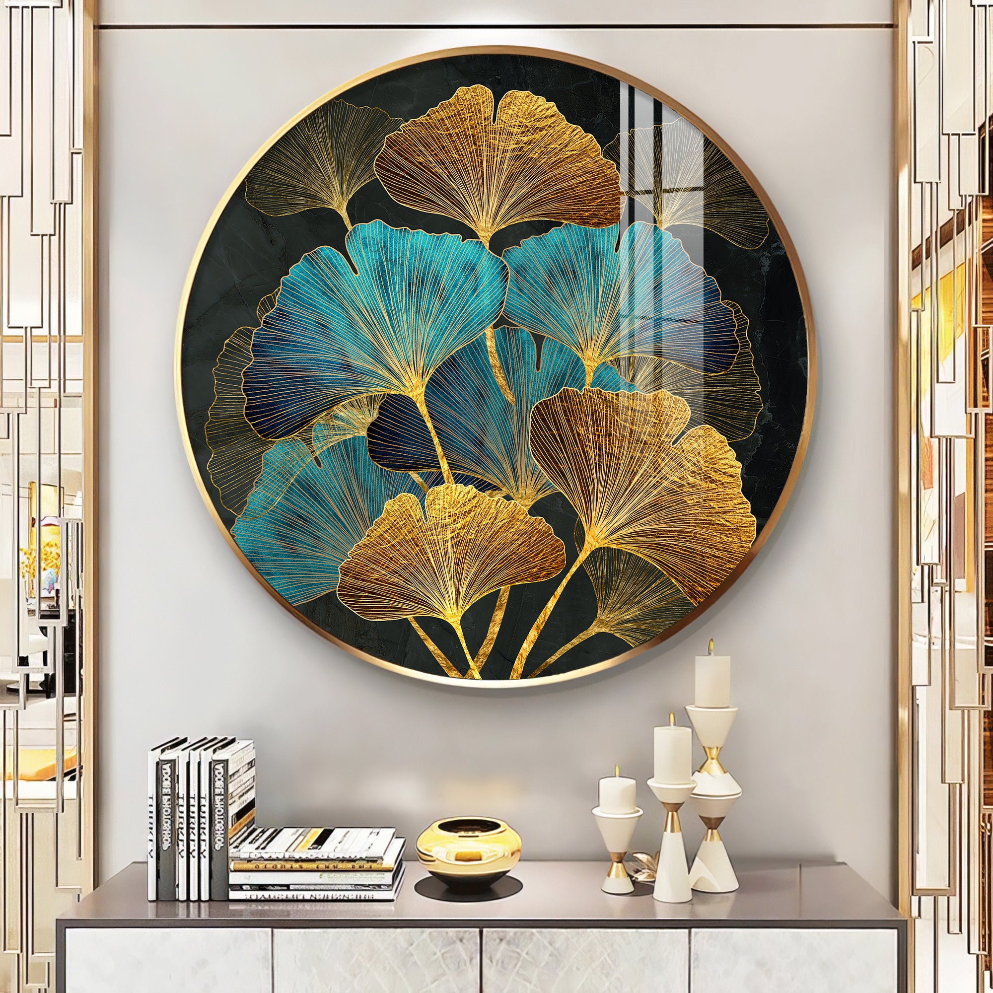 Azure Leaf Premium Acrylic Round Wall Art