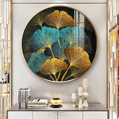 Azure Leaf Premium Acrylic Round Wall Art