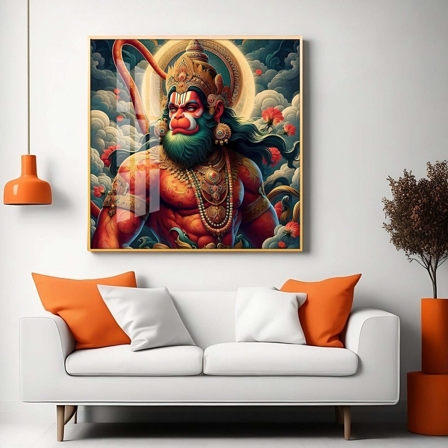 Veer Hanuman Ji Premium Acrylic Square Wall Art