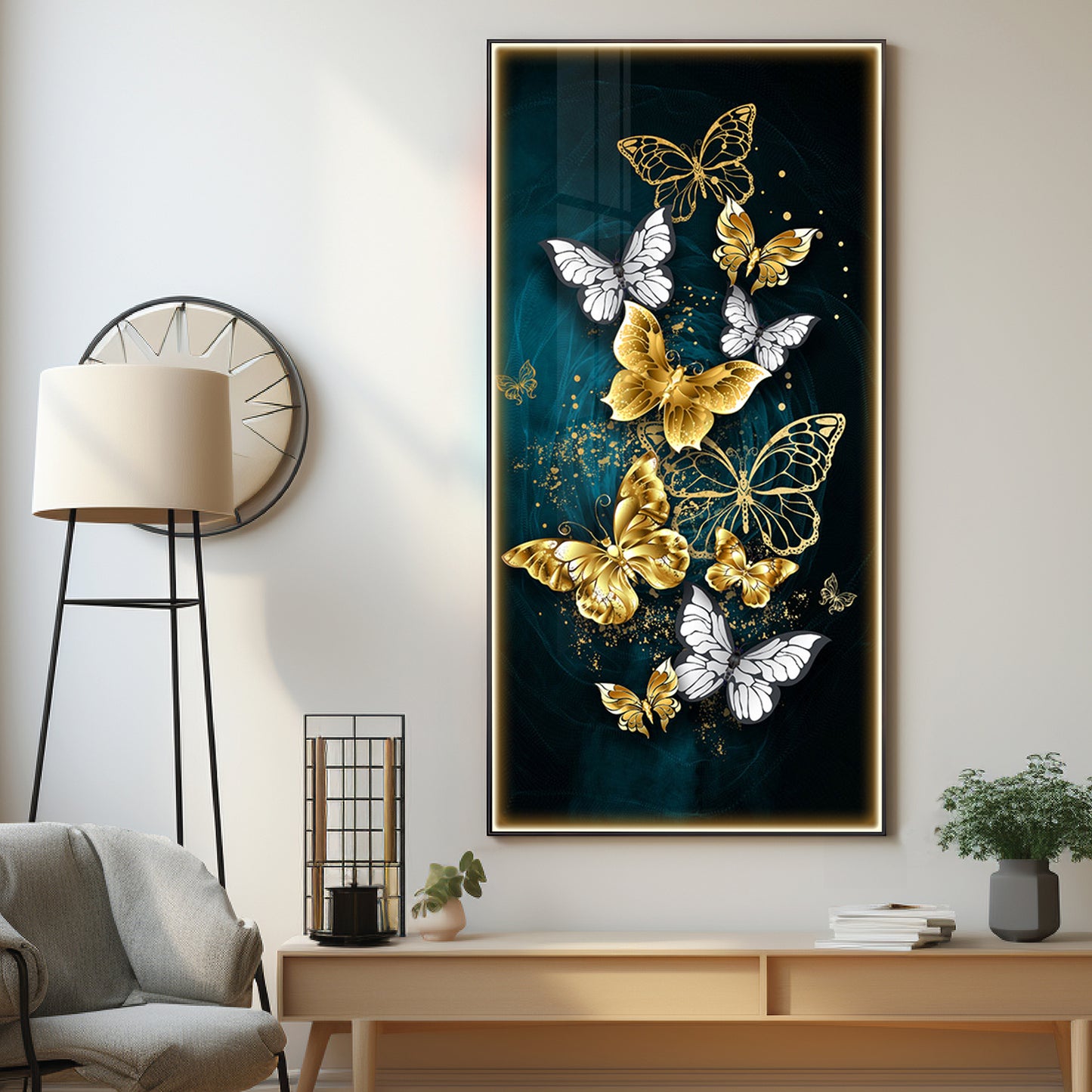 Golden & Silver Butterflies Luxury Crystal Wall Art