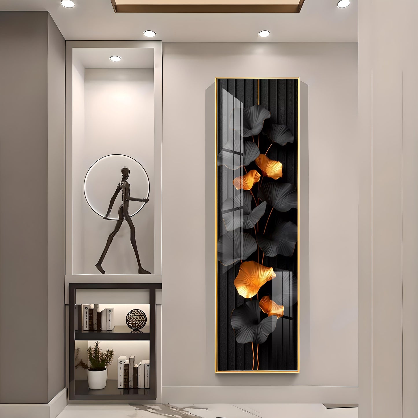 Black & Gold Leaves Premium Acrylic Vertical Wall Art