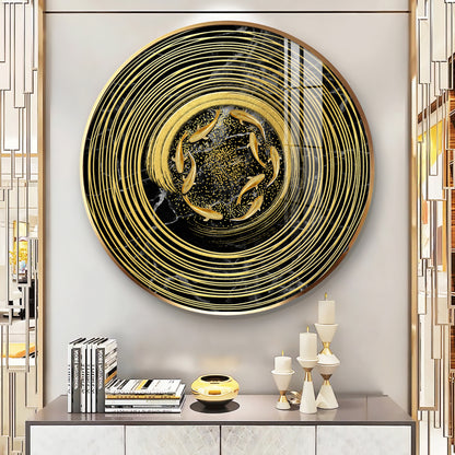 Koi In Spiral Premium Acrylic Round Wall Art