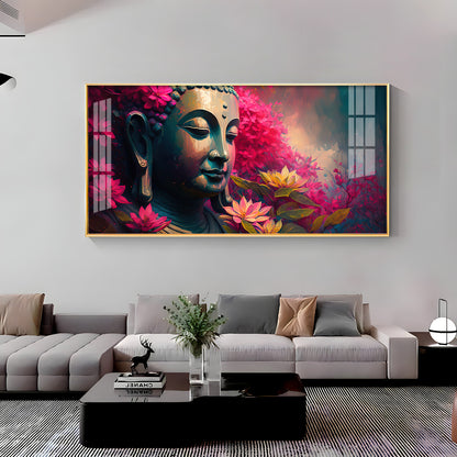 Lord Buddha Blossoms Premium Acrylic Horizontal Wall Art