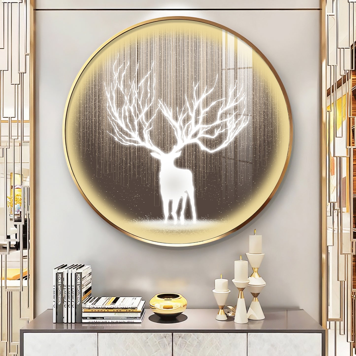 Antlered Reflection Premium Acrylic Round Wall Art