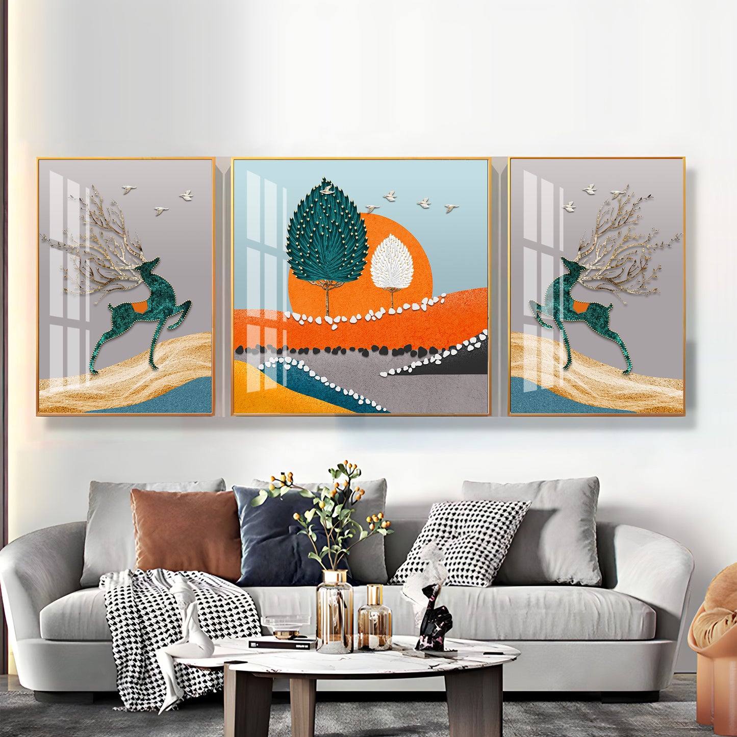 Two Lucky Deers Premium Acrylic Wall Art (Set of 3)