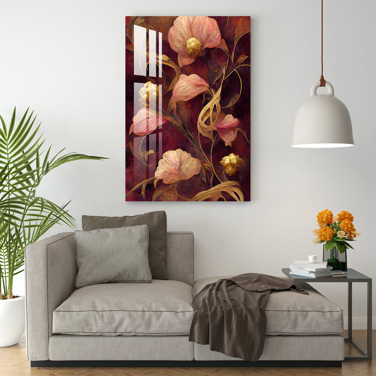 Pink & Golden Retro Flower Acrylic Wall Art