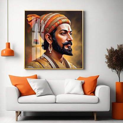 Divine Chhatrapati Shivaji Maharaj Ji Premium Acrylic Square Wall Art