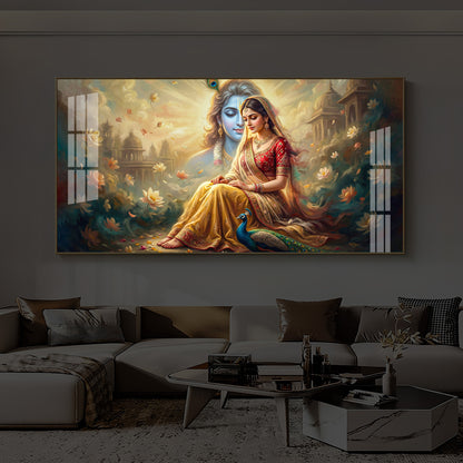 Loving Couple Radha Krishna Modern Luxury Backlight Horizontal Wall Art