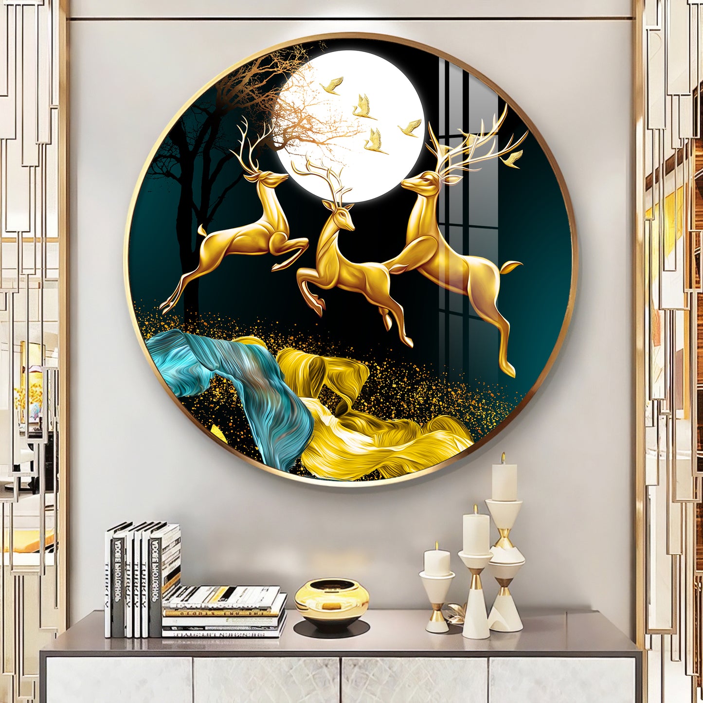 The Deer’s Ascent Premium Acrylic Round Wall Art