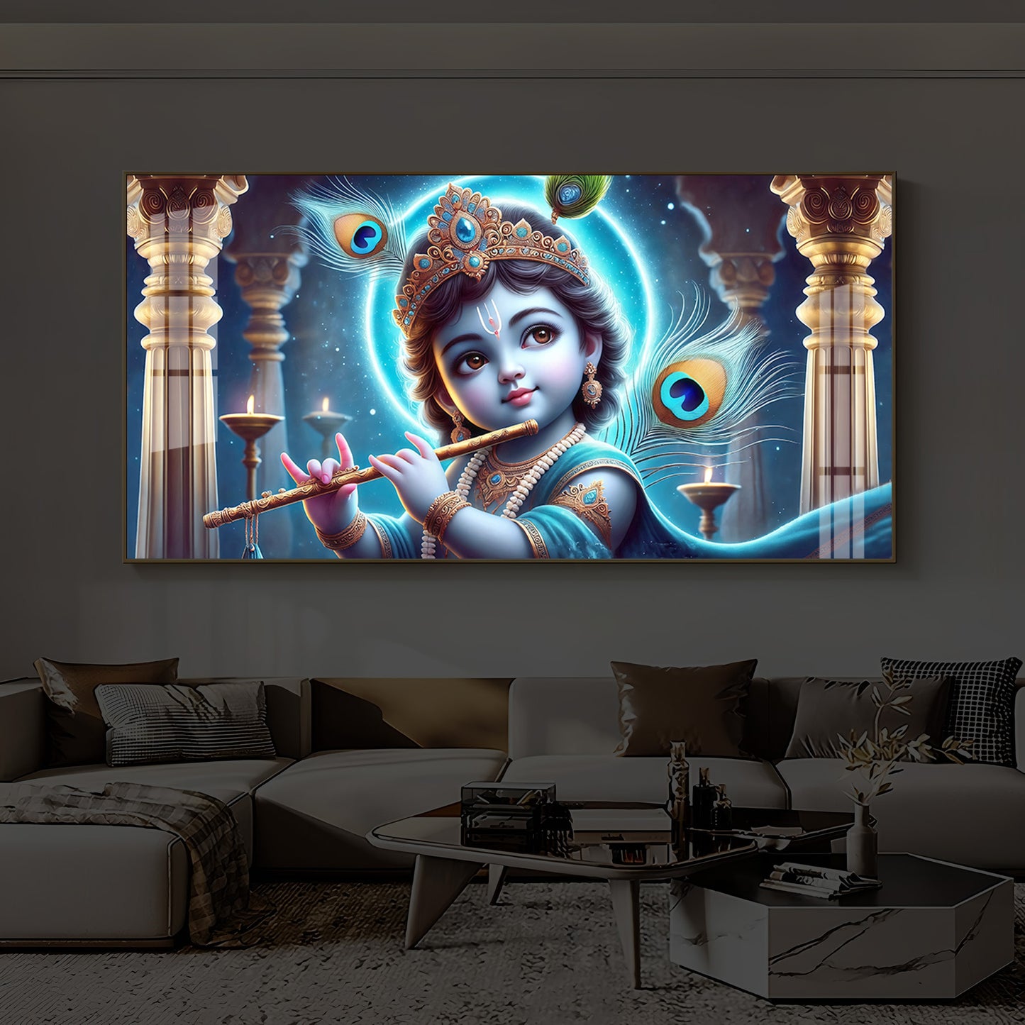 Bal Krishna Ji Modern Luxury Backlight Horizontal Wall Art