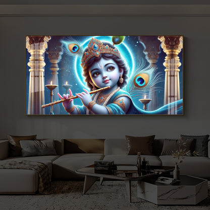 Bal Krishna Ji Modern Luxury Backlight Horizontal Wall Art