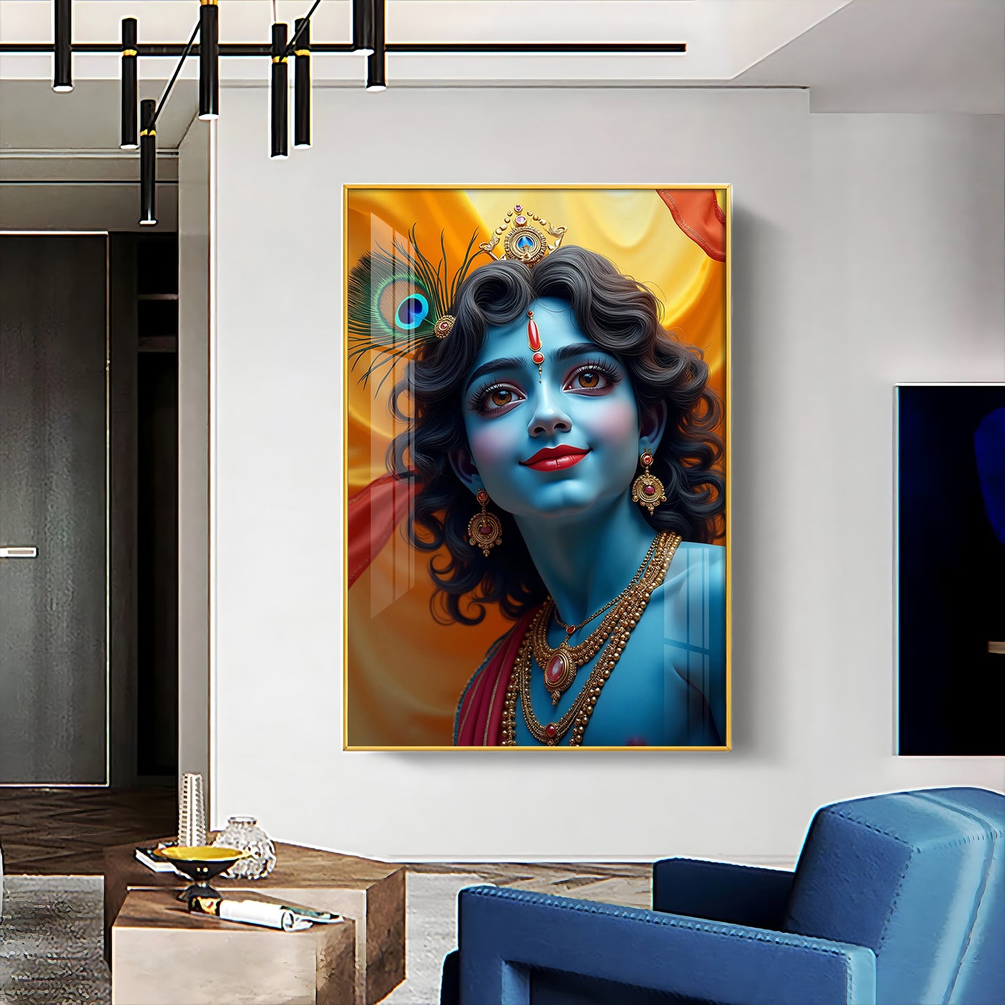 Krishna in Blue and Yellow Premium Acrylic Wall Art