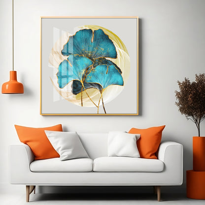 Golden Ginkgo Leaf Premium Acrylic Square Wall Art