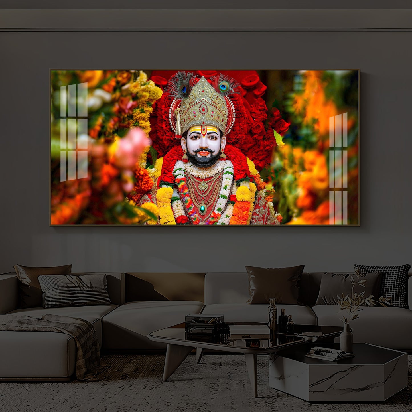 Khatu Shyam Ji Modern Luxury Backlight Horizontal Wall Art