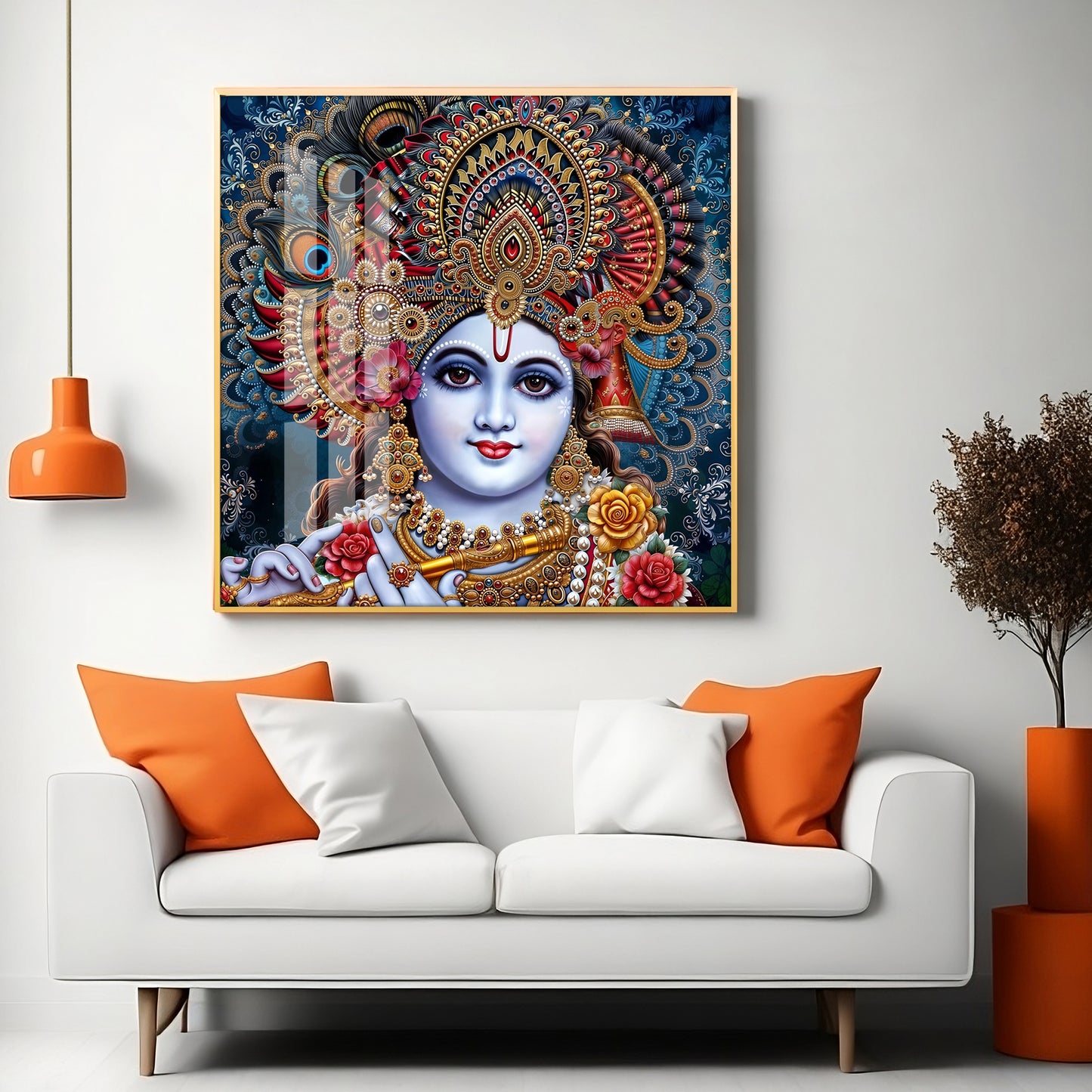 Shri Krishna With Bansuri Premium Acrylic Square Wall Art