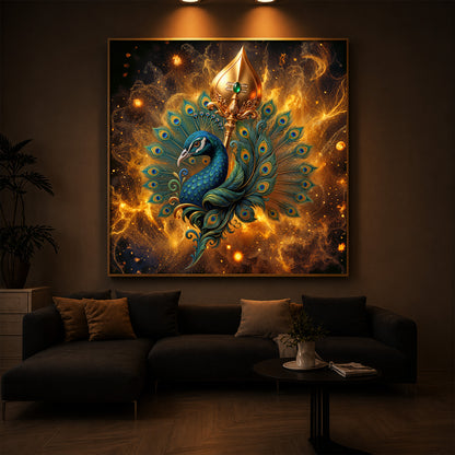 Lord Murugan’s Majestic Peacock Modern Luxury Backlight Square Wall Art