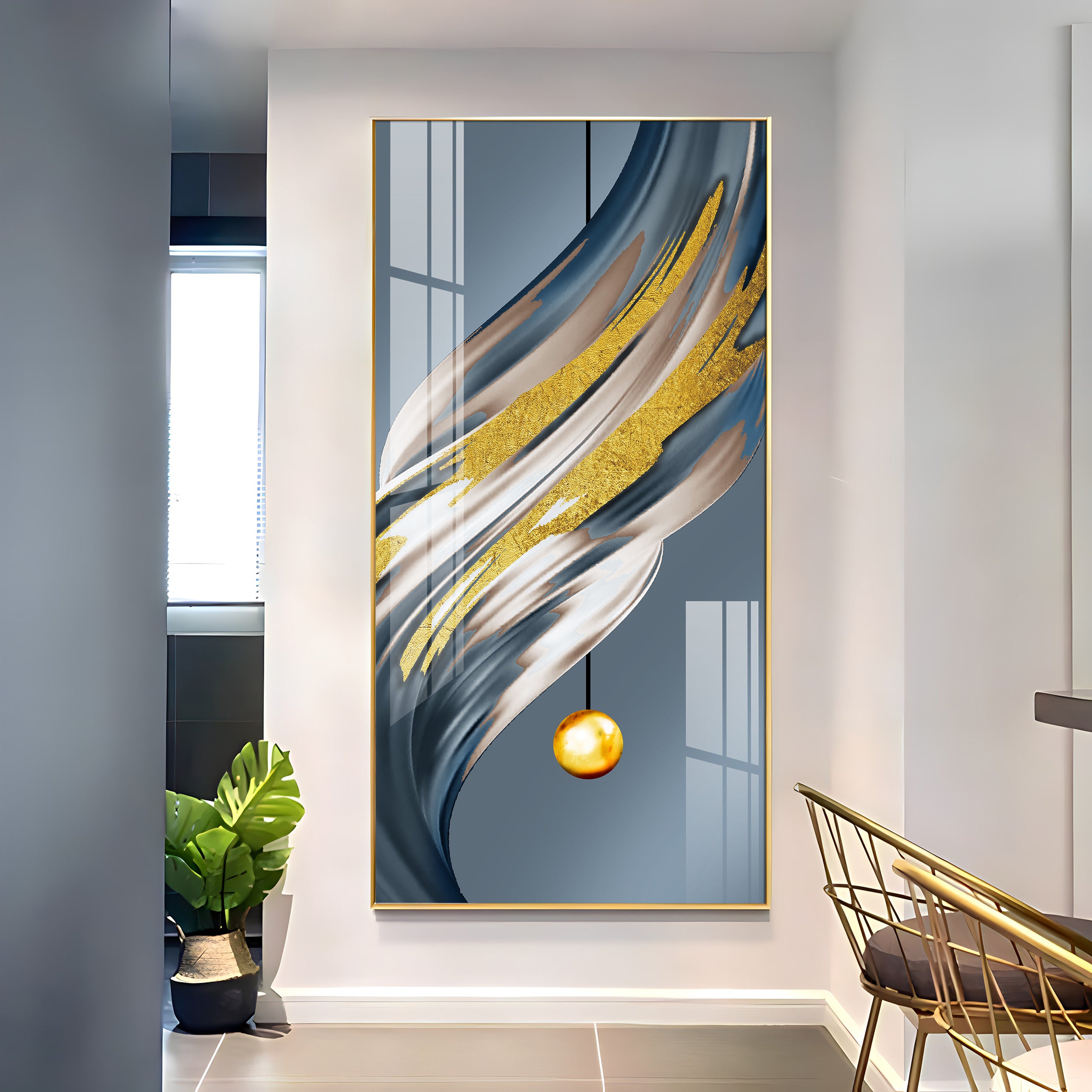 Golden Splash Premium Acrylic Vertical Wall Art