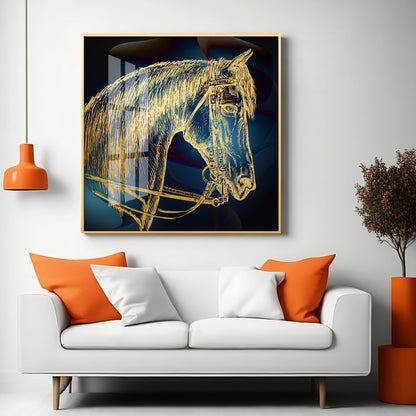 Golden Horse Head Premium Acrylic Square Wall Art