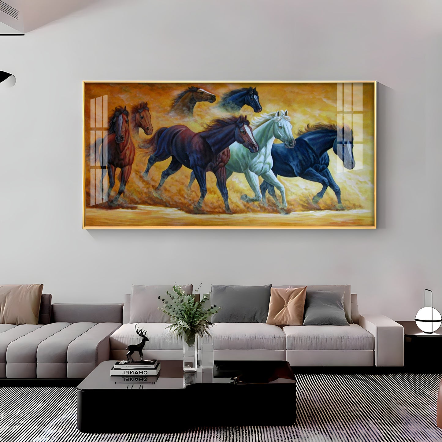 Golden Dust Running Horses Premium Acrylic Horizontal Wall Art