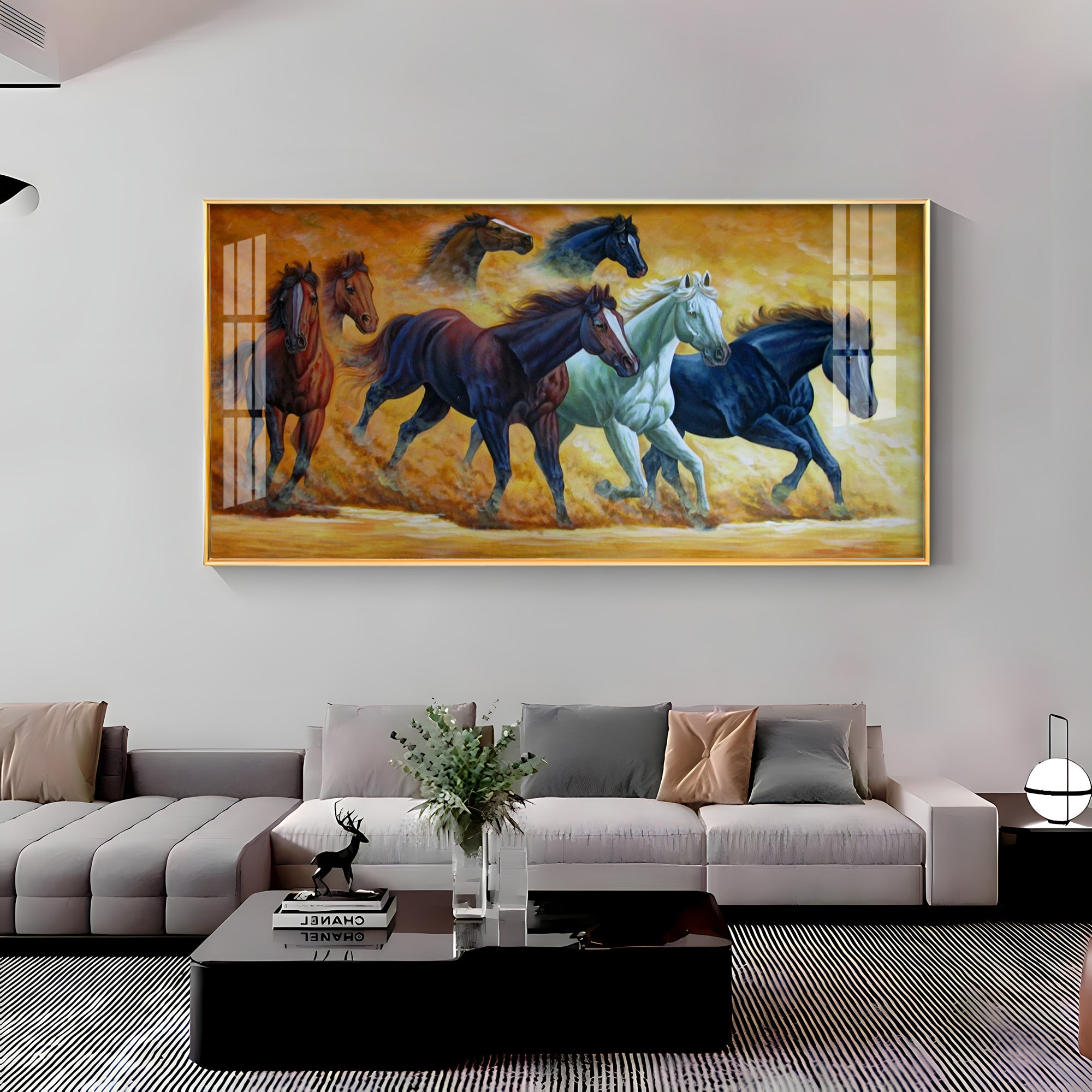 Golden Dust Running Horses Premium Acrylic Horizontal Wall Art
