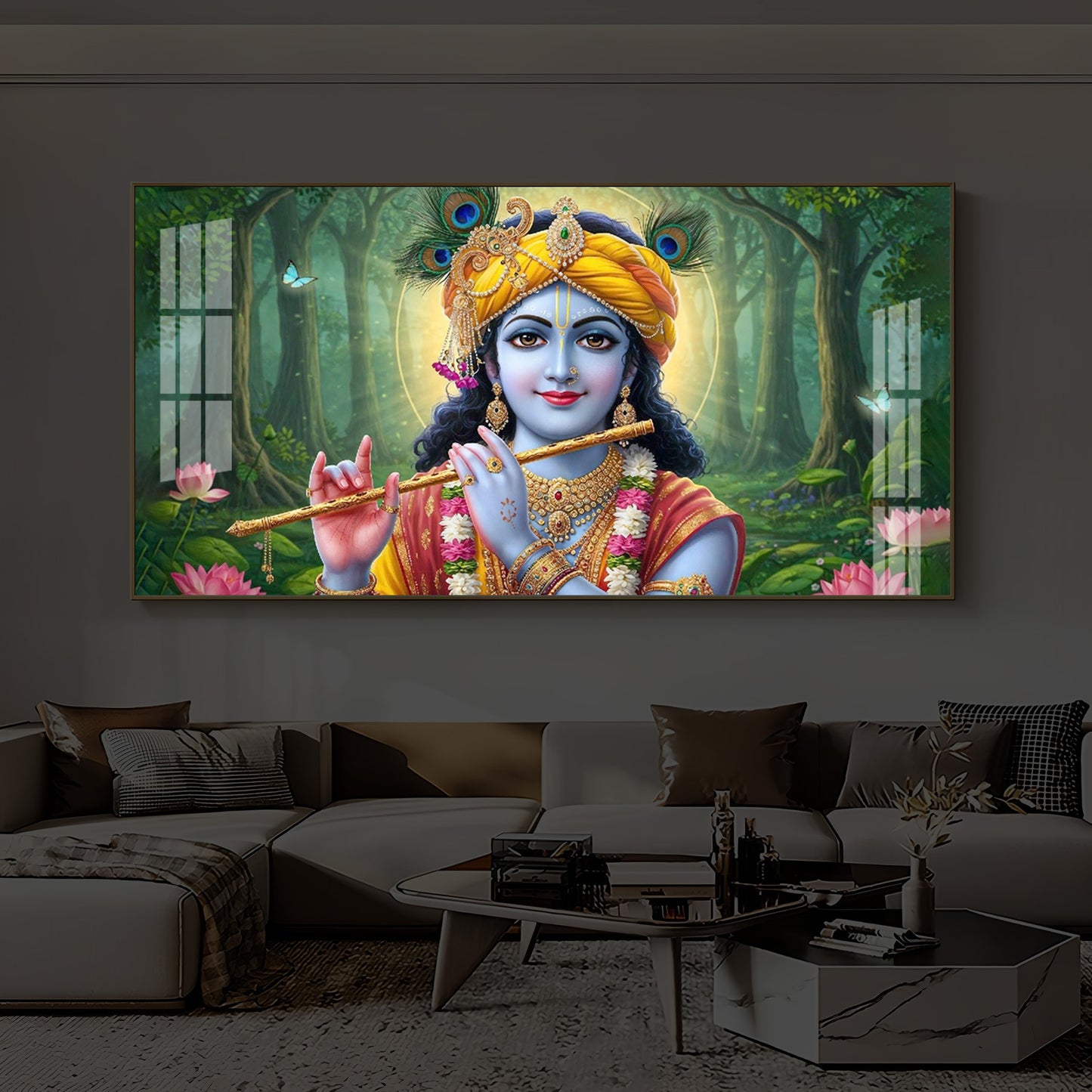 Shri Krishna Ji Modern Luxury Backlight Horizontal Wall Art