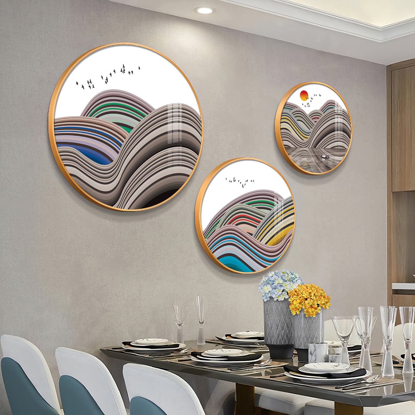 Flair Style Hills Premium Acrylic Round Wall Art (Set of 3)