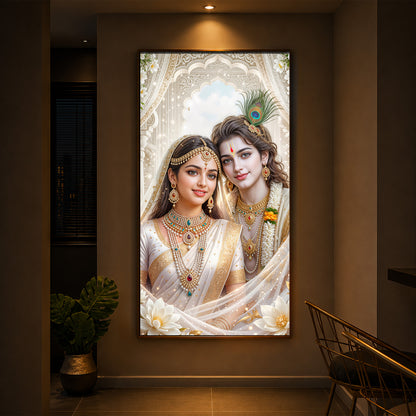 Mystical Love Of Radhe Krishn Modern Luxury Backlight Vertical Wall Art