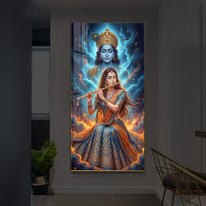 Radhe Krishna Colorful Modern Luxury Backlight Vertical Wall Art